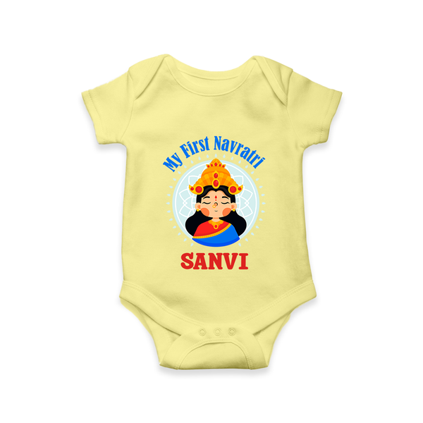 My First Navratri Devi Face Personalized Romper - PASTEL YELLOW - New Born (Chest 14")