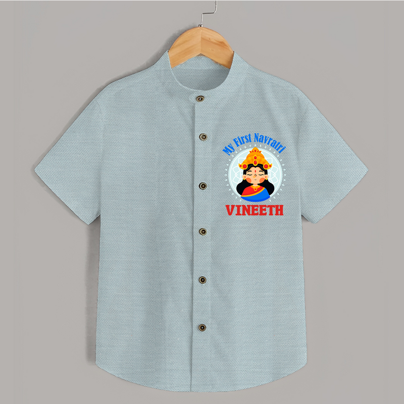 My First Navratri Shirt | Personalized Baby Shirt for Little One - ARCTIC BLUE - 0 - 6 Months Old (Chest 23")