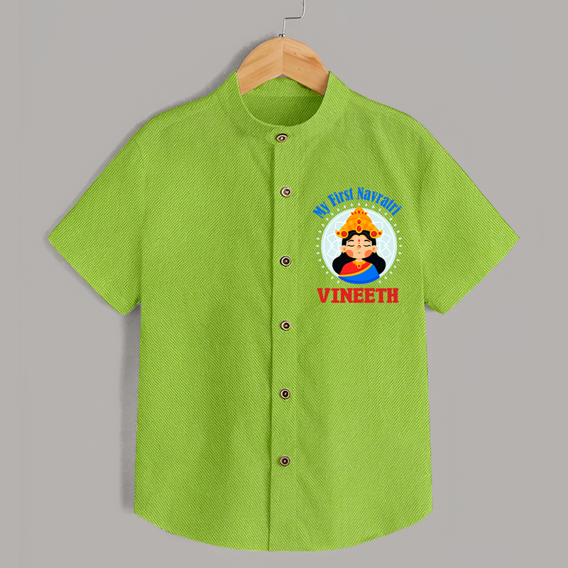 My First Navratri Shirt | Personalized Baby Shirt for Little One - LIME GREEN - 0 - 6 Months Old (Chest 23")