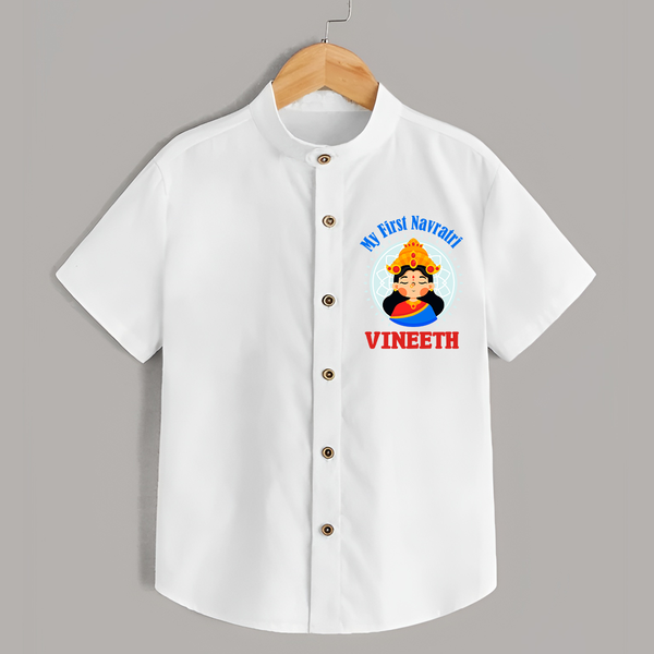 My First Navratri Shirt | Personalized Baby Shirt for Little One - WHITE - 0 - 6 Months Old (Chest 23")
