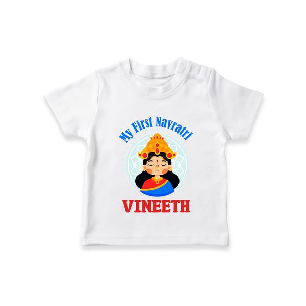 My First Navratri T-shirt | Personalized Baby T-shirt for Little One - WHITE - 0-5 Months Old (Chest 17")