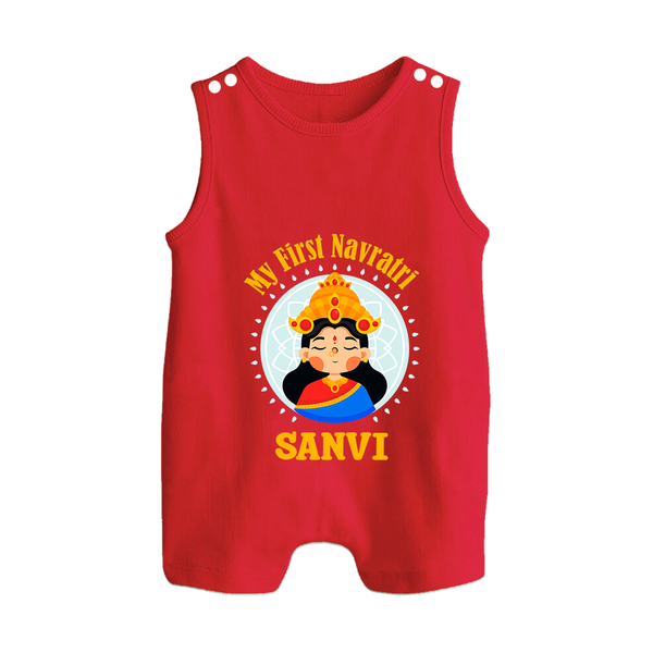 My First Navratri Devi Face Personalized Button Romper - RED - New Born (Chest 18")