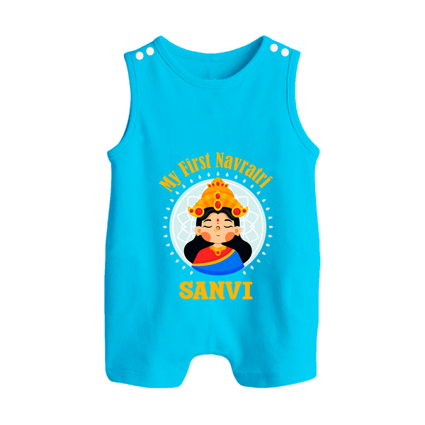 My First Navratri Devi Face Personalized Button Romper - SKY BLUE - New Born (Chest 18")