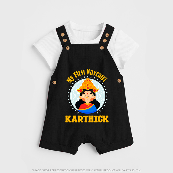 My First Navratri Dungaree set | Personalized Baby Dungaree set for Little One - BLACK - 0 - 5 Months Old (Chest 18")