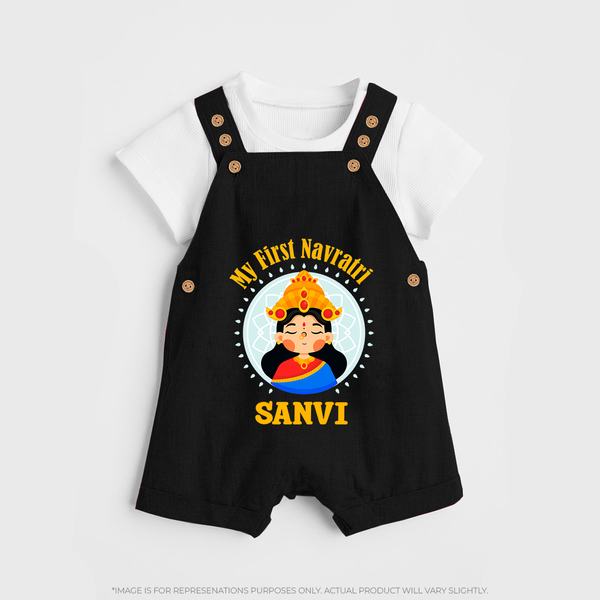 My First Navratri Devi Face Personalized Dungaree - BLACK - 0 - 5 Months Old (Chest 18")