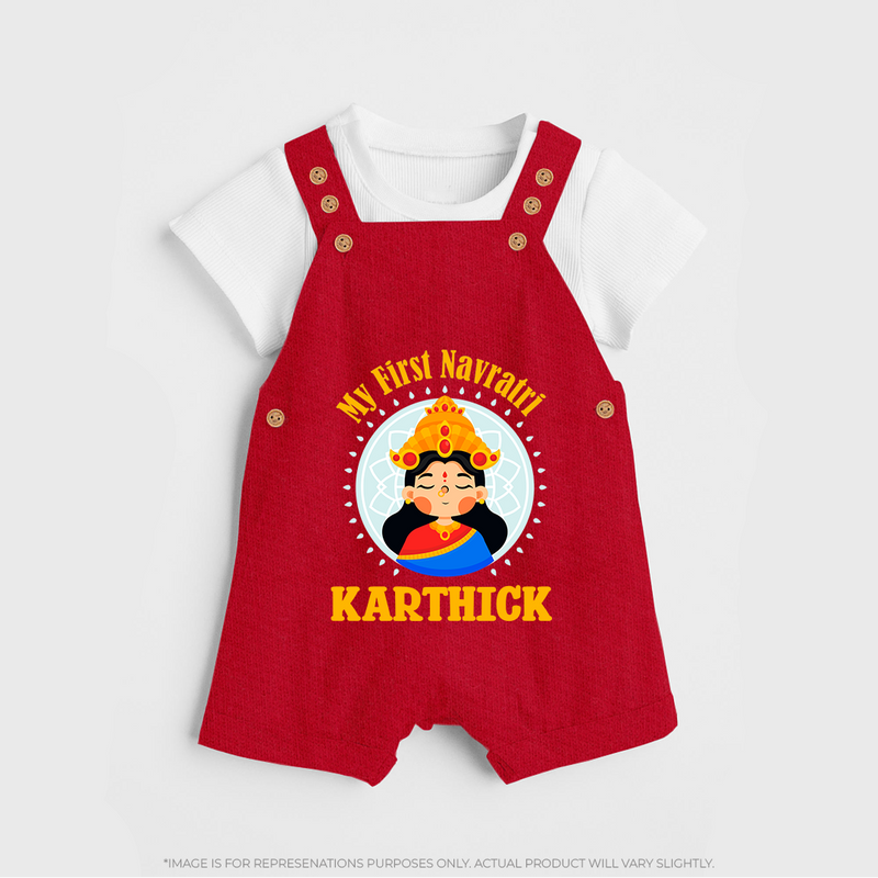 My First Navratri Dungaree set | Personalized Baby Dungaree set for Little One - RED - 0 - 5 Months Old (Chest 18")