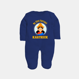 My First Navratri Sleep suit/full sleeve body suit | Personalized Baby Sleep suit/full sleeve body suit for Little One - NAVY BLUE - New Born (Chest 7.5")