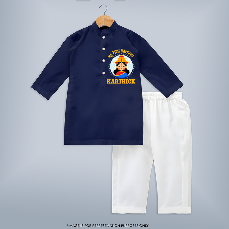 My First Navratri Kurta Set | Personalized Baby Kurta Set for Little One - NAVY BLUE - 3 - 6 Months Old (Chest 24", Kurta Length 14'', Waist 19", Pant Length 14")