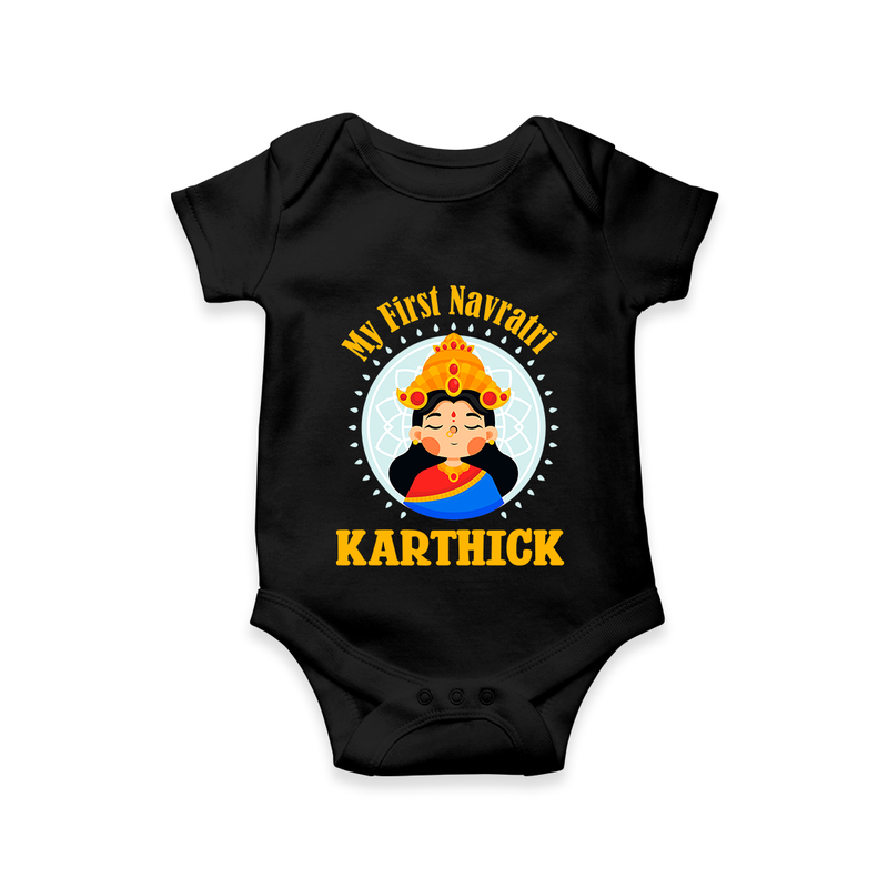 My First Navratri Romper/Onesie | Personalized Baby Romper/Onesie for Little One - BLACK - New Born (Chest 14")