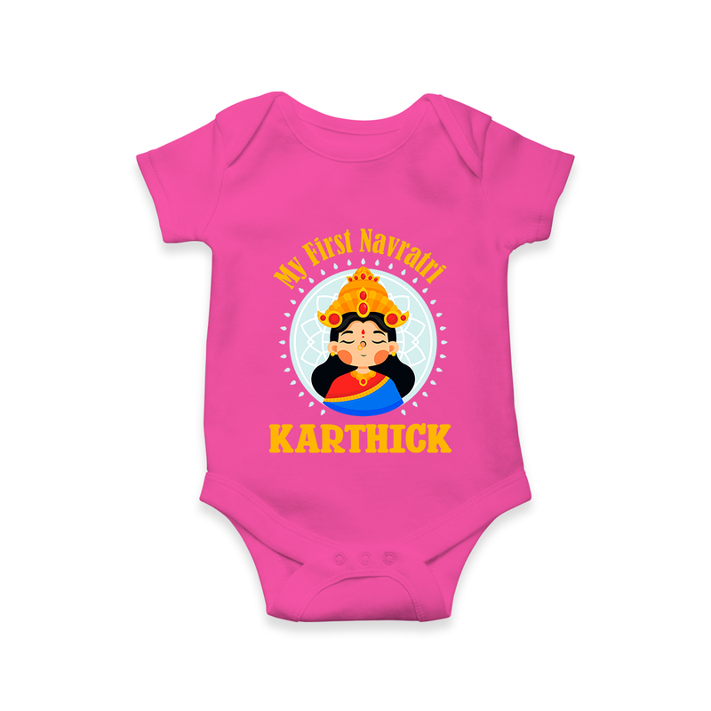 My First Navratri Romper/Onesie | Personalized Baby Romper/Onesie for Little One - HOT PINK - New Born (Chest 14")