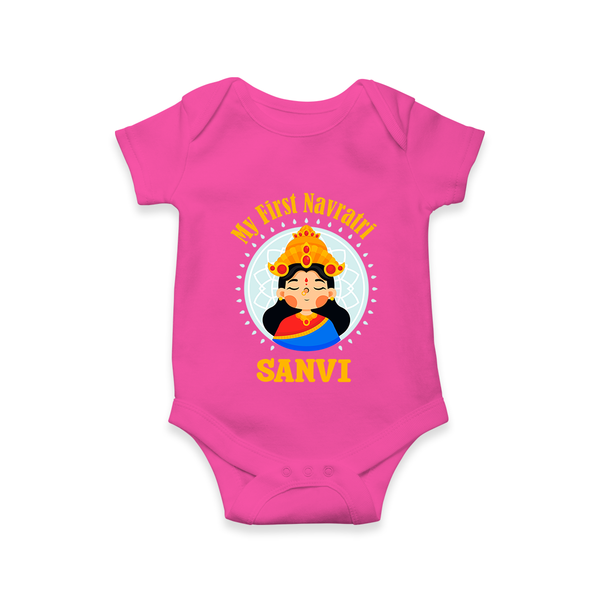 My First Navratri Devi Face Personalized Romper - HOT PINK - New Born (Chest 14")