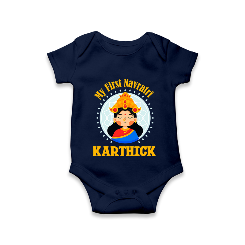 My First Navratri Romper/Onesie | Personalized Baby Romper/Onesie for Little One - NAVY BLUE - New Born (Chest 14")