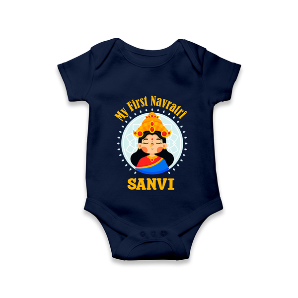My First Navratri Devi Face Personalized Romper - NAVY BLUE - New Born (Chest 14")