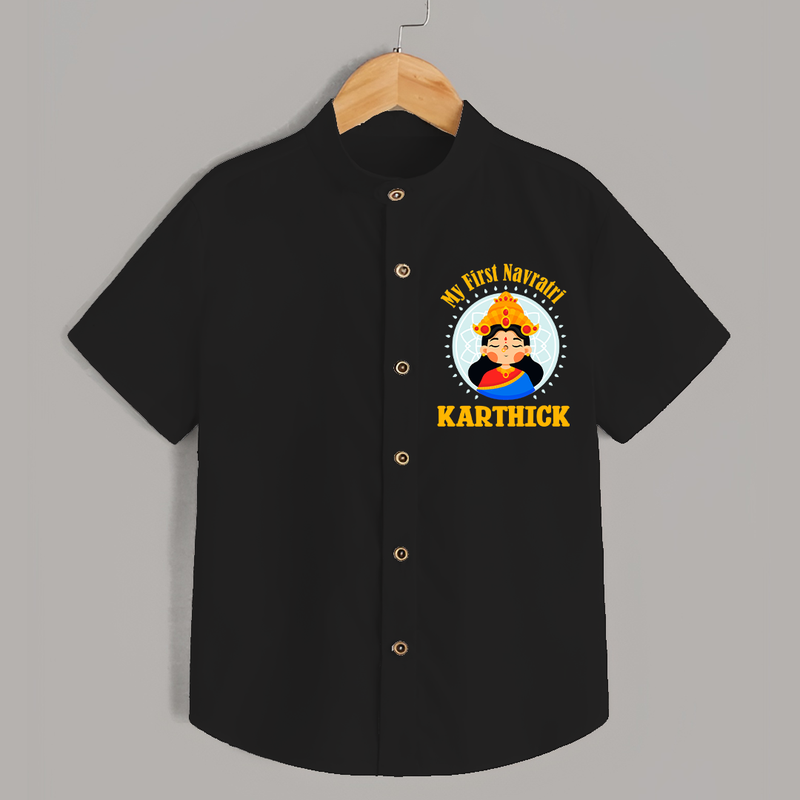 My First Navratri Shirt | Personalized Baby Shirt for Little One - BLACK - 0 - 6 Months Old (Chest 23")