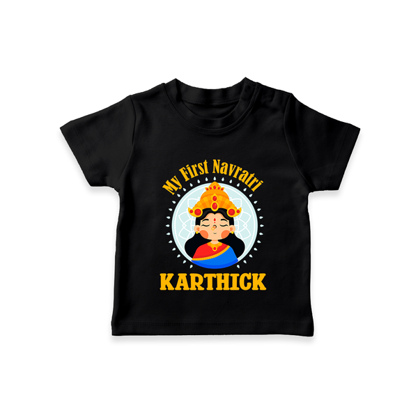 My First Navratri T-shirt | Personalized Baby T-shirt for Little One - BLACK - 0-5 Months Old (Chest 17")