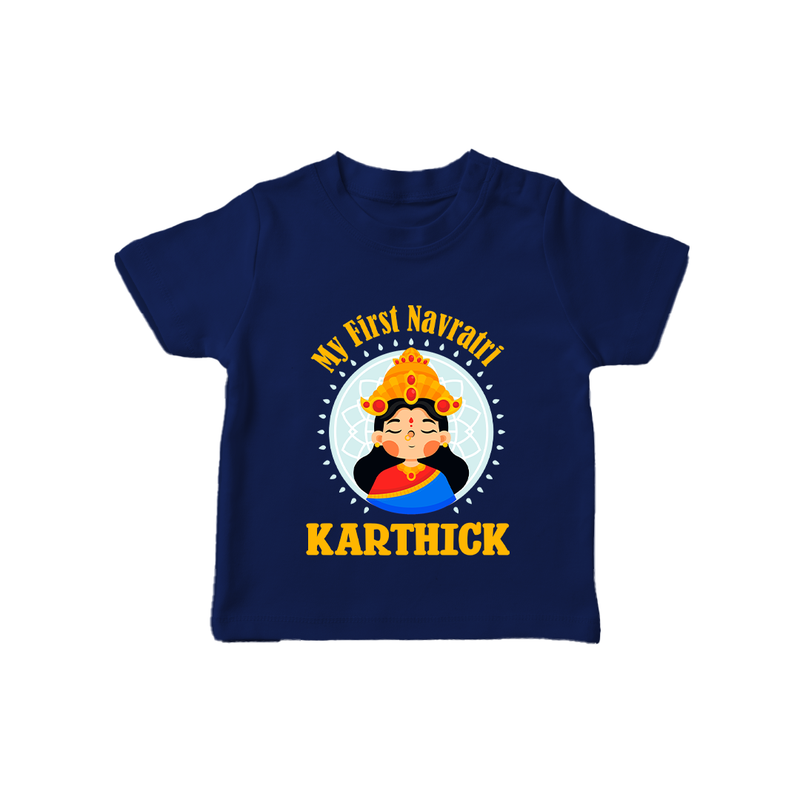 My First Navratri T-shirt | Personalized Baby T-shirt for Little One - NAVY BLUE - 0-5 Months Old (Chest 17")