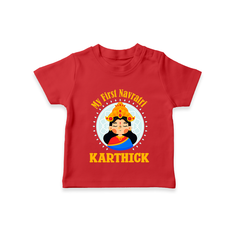 My First Navratri T-shirt | Personalized Baby T-shirt for Little One - RED - 0-5 Months Old (Chest 17")