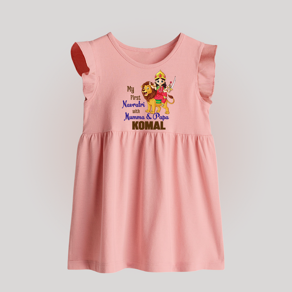 My First Navratri Mamma Papa Blessings Personalized Baby Frock - BABY PINK - 0 - 3 Months Old (Chest 17")