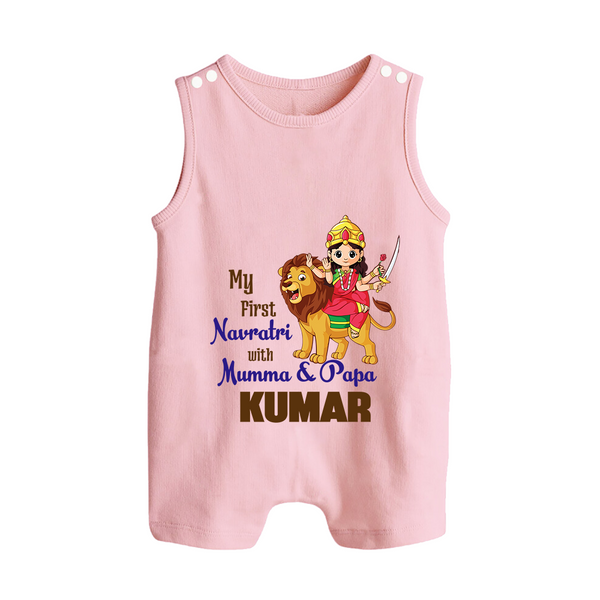 My First Navratri With Mumma and Papa Romper suit/sleeveless romper | Custom Baby Romper suit/sleeveless romper for Family Fun - BABY PINK - 0 - 5 Months Old (Chest 18")