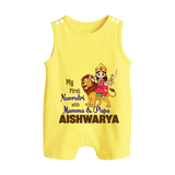 My First Navratri Mamma Papa Blessings Personalized Button Romper - PASTEL YELLOW - New Born (Chest 18")