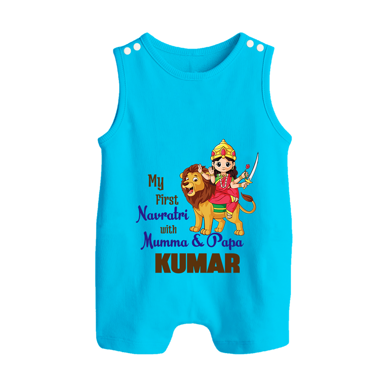 My First Navratri With Mumma and Papa Romper suit/sleeveless romper | Custom Baby Romper suit/sleeveless romper for Family Fun - SKY BLUE - 0 - 5 Months Old (Chest 18")