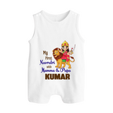 My First Navratri With Mumma and Papa Romper suit/sleeveless romper | Custom Baby Romper suit/sleeveless romper for Family Fun - WHITE - 0 - 5 Months Old (Chest 18")