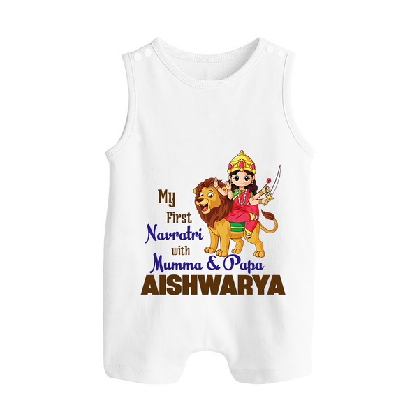 My First Navratri Mamma Papa Blessings Personalized Button Romper - WHITE - New Born (Chest 18")