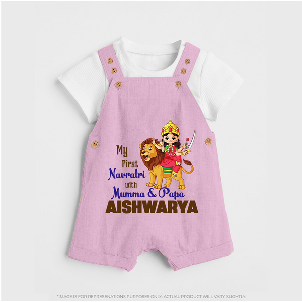 My First Navratri Mamma Papa Blessings Personalized Dungaree - BABY PINK - 0 - 5 Months Old (Chest 18")