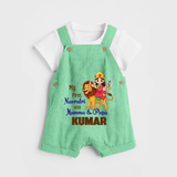 My First Navratri With Mumma and Papa Dungaree set | Custom Baby Dungaree set for Family Fun - GREEN - 0 - 5 Months Old (Chest 18")