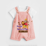 My First Navratri With Mumma and Papa Dungaree set | Custom Baby Dungaree set for Family Fun - PEACH - 0 - 5 Months Old (Chest 18")