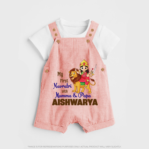 My First Navratri Mamma Papa Blessings Personalized Dungaree - PEACH - 0 - 5 Months Old (Chest 18")