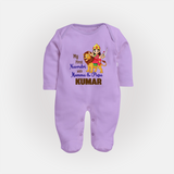 My First Navratri With Mumma and Papa Sleep suit/full sleeve body suit | Custom Baby Sleep suit/full sleeve body suit for Family Fun - LILAC - New Born (Chest 7.5")