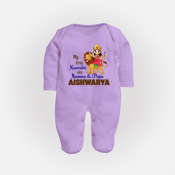 My First Navratri Mamma Papa Blessings Personalized Full Body Suit - LILAC - New Born (Chest 7.5")