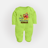 My First Navratri With Mumma and Papa Sleep suit/full sleeve body suit | Custom Baby Sleep suit/full sleeve body suit for Family Fun - LIME GREEN - New Born (Chest 7.5")