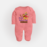 My First Navratri With Mumma and Papa Sleep suit/full sleeve body suit | Custom Baby Sleep suit/full sleeve body suit for Family Fun - PEACH - New Born (Chest 7.5")
