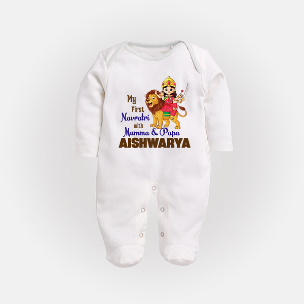 My First Navratri Mamma Papa Blessings Personalized Full Body Suit - WHITE - New Born (Chest 7.5")