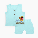 My First Navratri Mamma Papa Blessings Personalized Jabla Set - BABY BLUE - 0 - 3 Months Old (Chest 9.8")