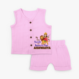 My First Navratri Mamma Papa Blessings Personalized Jabla Set - BABY PINK - 0 - 3 Months Old (Chest 9.8")