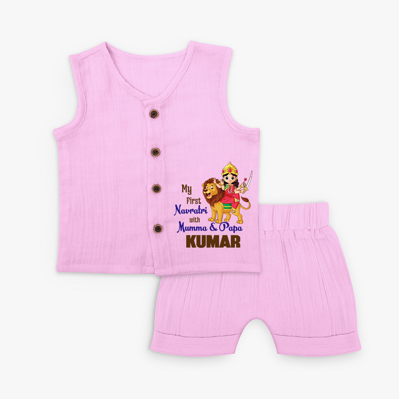 My First Navratri With Mumma and Papa Jabla Set | Custom Baby Jabla Set for Family Fun - BABY PINK - 0 - 3 Months Old (Chest 9.8")