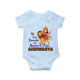 My First Navratri Mamma Papa Blessings Personalized Romper - BABY BLUE - New Born (Chest 14")
