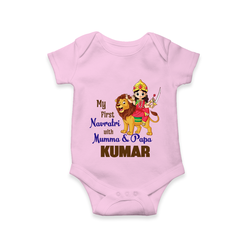 My First Navratri With Mumma and Papa Romper/Onesie | Custom Baby Romper/Onesie for Family Fun - BABY PINK - New Born (Chest 14")