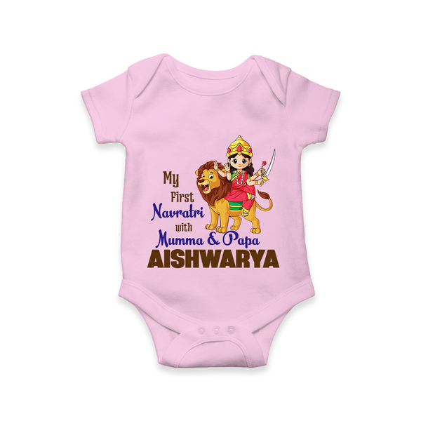 My First Navratri Mamma Papa Blessings Personalized Romper - BABY PINK - New Born (Chest 14")