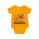 My First Navratri Mamma Papa Blessings Personalized Romper - CHROME YELLOW - New Born (Chest 14")