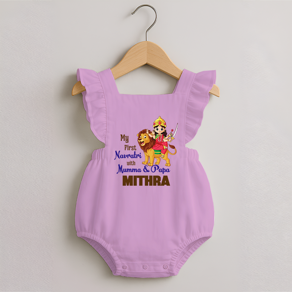 My First Navratri With Mumma and Papa Romper frock | Custom Baby Romper frock for Family Fun - BABY PINK - 0 - 3 Months Old (Chest 19")