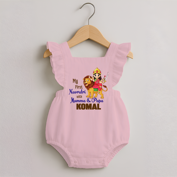 My First Navratri Mamma Papa Blessings Personalized Romper Frock - BABY PINK - 0 - 3 Months Old (Chest 19")