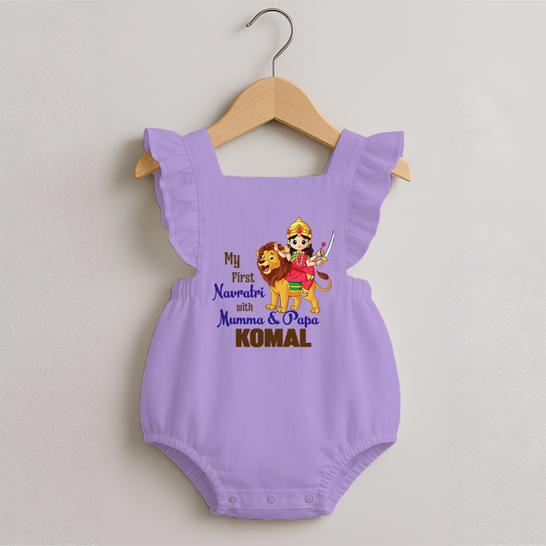 My First Navratri Mamma Papa Blessings Personalized Romper Frock - LILAC - 0 - 3 Months Old (Chest 19")