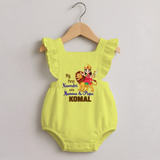 My First Navratri Mamma Papa Blessings Personalized Romper Frock - PASTEL YELLOW - 0 - 3 Months Old (Chest 19")