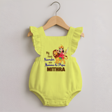My First Navratri With Mumma and Papa Romper frock | Custom Baby Romper frock for Family Fun - PASTEL YELLOW - 0 - 3 Months Old (Chest 19")