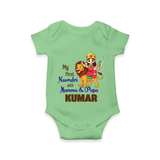 My First Navratri With Mumma and Papa Romper/Onesie | Custom Baby Romper/Onesie for Family Fun - GREEN - New Born (Chest 14")