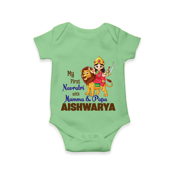 My First Navratri Mamma Papa Blessings Personalized Romper - GREEN - New Born (Chest 14")
